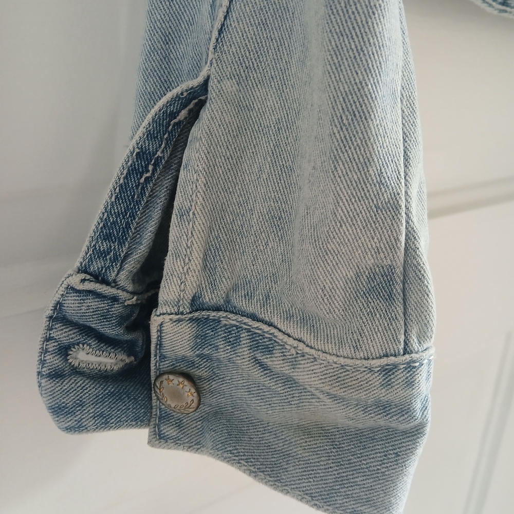 Free People Light Wash Denim Jacket Crop Small S - Picture 8 of 15